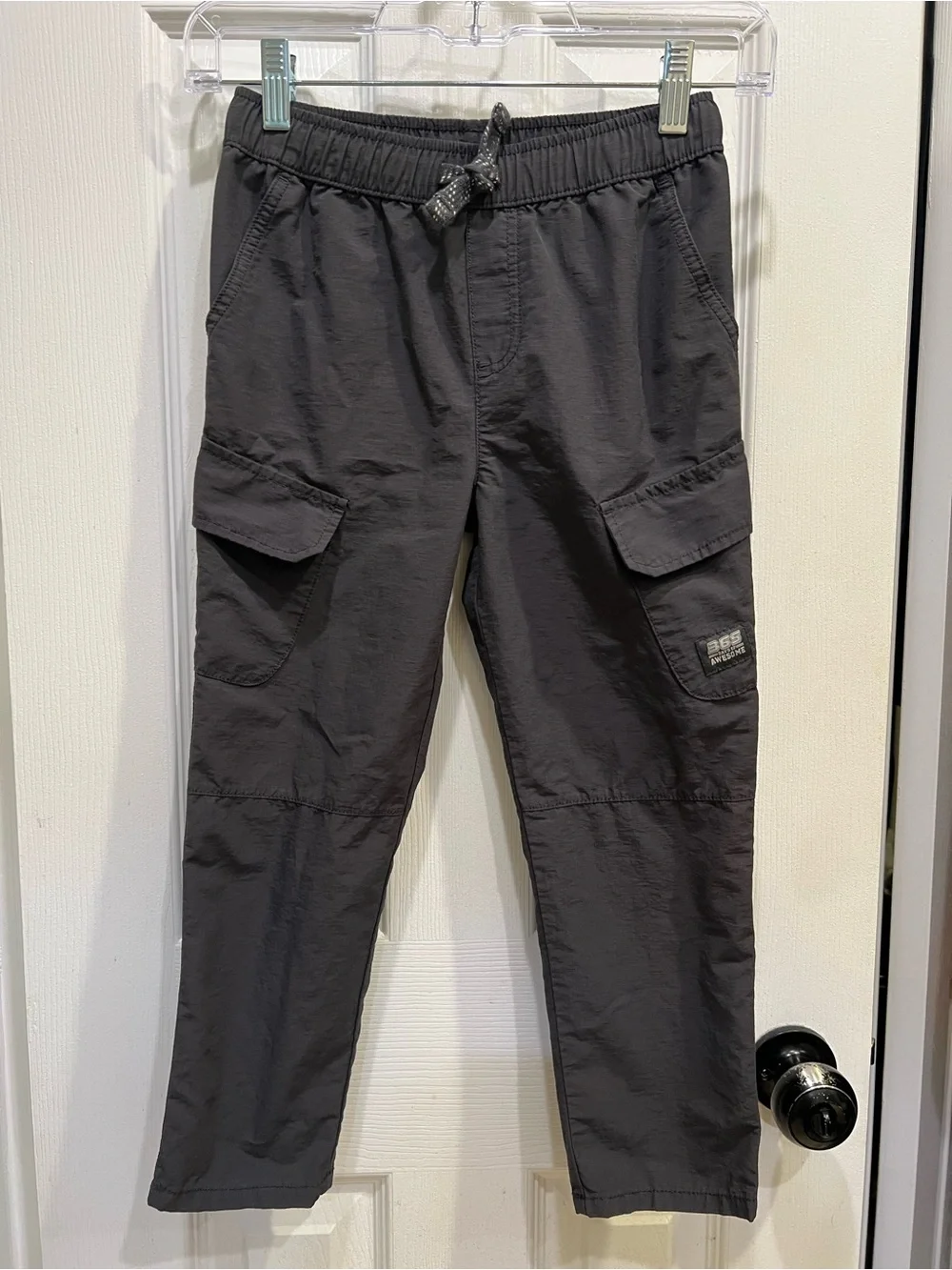 Kids Gray Cargo Jogger Pants with Elastic Waist